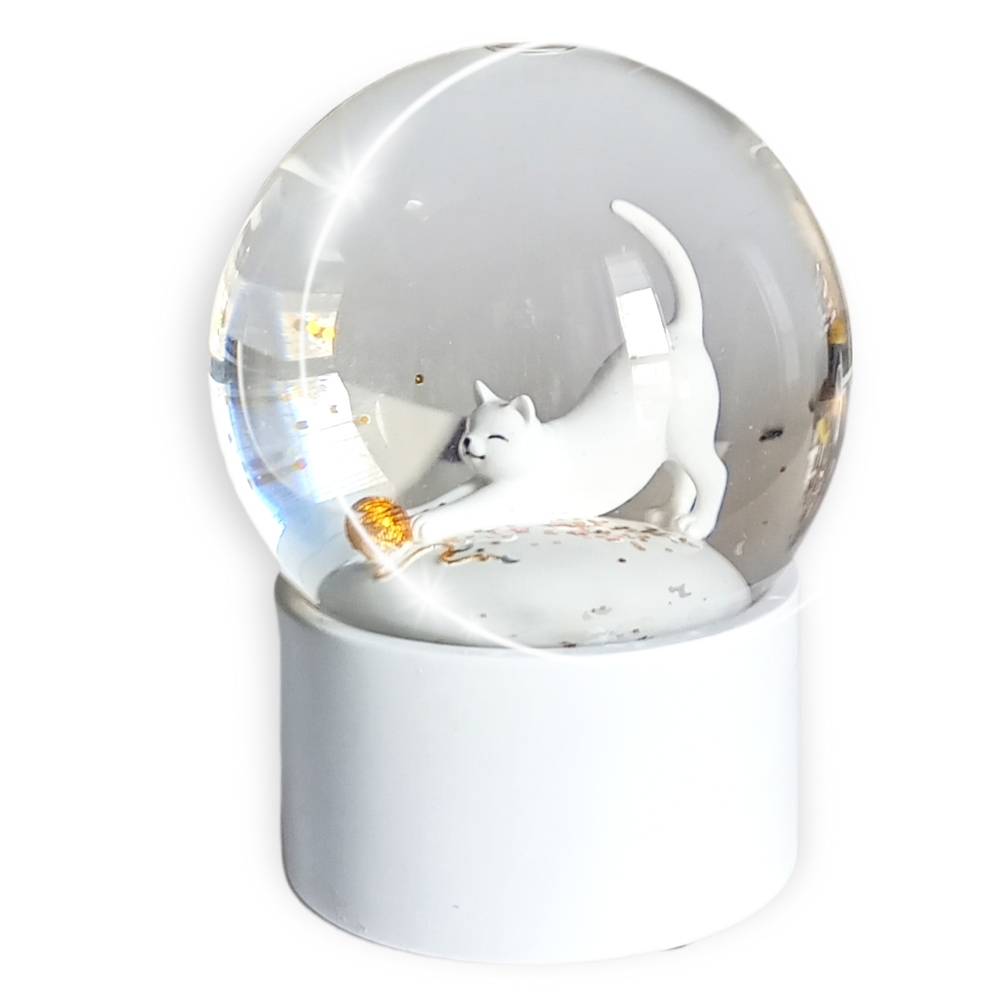Musical Snow Globe White And Gold Kitten 🐈 Like New Works Like A Charm